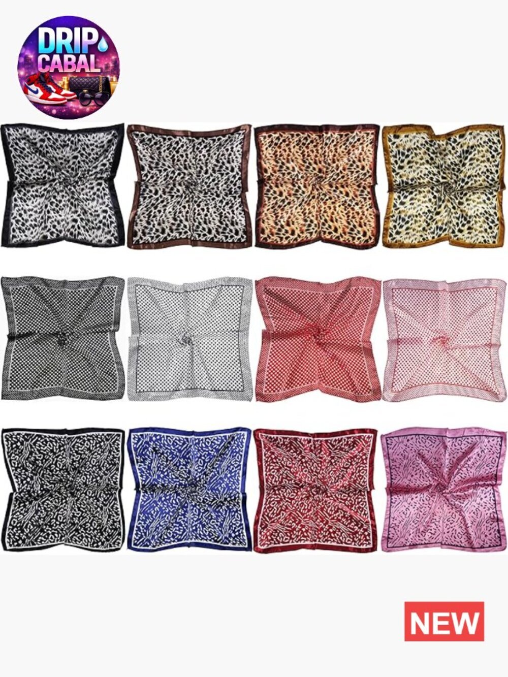 12 Piece Set Small Square Satin Fashion Head Scarves Bundle